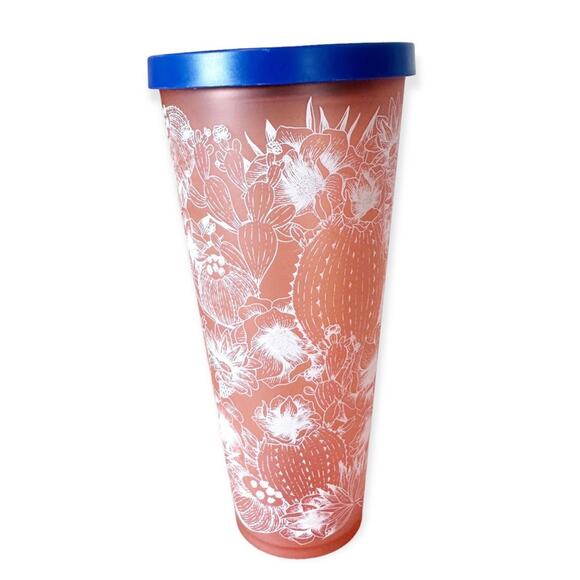 2019 Starbucks Coral Soft Touch Cactus 24 oz Tumbler Cup Blue Lid Collectible - Picture 6 of 8